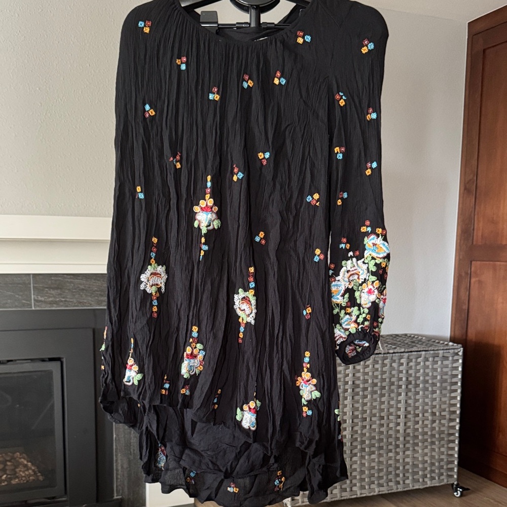 Black Floral Embroidered Blouse